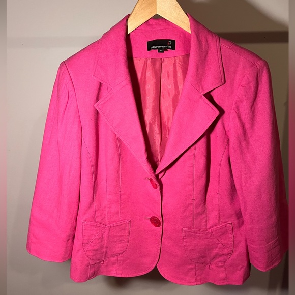 Fuscia Pink Linen Blend skirt suit - Picture 2 of 7